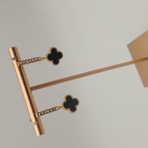 18K Gold Plated Black Clover Drop Earrings | Zircon Dangle Elegant Gold Jewelry